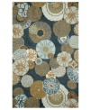 Like impressionist art, the Disco Driftwood rug from the Ravella collection is all about movement. Mod-inspired blooms and pinwheel shapes twirl across the rug, imparting vivacious character. Denim and sky blues mix for a fresh, aquatic effect. UV-stabilized polypropylene/acrylic blend offers the look of natural fibers but resists fading and wear, making the rug perfect for patios, kitchens or any indoor/outdoor area in need of a style boost.