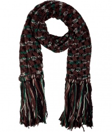 Add a stylish accent to your cold weather look with this fringed wool scarf from M Missoni - Striped wool knit with long fringed hem - Style with an elevated jeans-and-tee ensemble and a leather jacket Add a stylish accent to your cold weather look with this fringed wool scarf from M Missoni - Striped wool knit with long fringed hem - Style with an elevated jeans-and-tee ensemble and a leather jacket