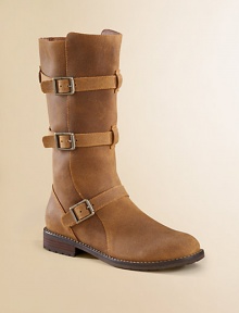 A motorcycle-inspired design with cool buckle details for a rugged look. Side zip closure Leather upper Rubber sole Padded insole Leather lining Imported A motorcycle-inspired design with cool buckle details for a rugged look. Side zip closure Leather upper Rubber sole Padded insole Leather lining Imported