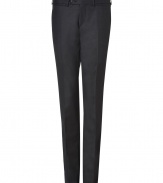 Ultra chic and classically elegant, these anthracite wool suit pants from Neil Barrett can be effortlessly dressed up or down - Flat front, belt loops, side slit pockets, back welt pockets with buttons - Slim leg - Wear with a long sleeve tee and leather jacket or a dress shirt and matching blazer