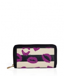 Detailed with a mash-up of bold graphic prints, Marc by Marc Jacobs stripey lips wallet is a fun choice for stashing away your everyday essentials - Metal zip-around closure, zippered change purse, multiple credit card slots, leather trim - Carry alone for running quick errands, or slip into a bright monochrome handbag Detailed with a mash-up of bold graphic prints, Marc by Marc Jacobs stripey lips wallet is a fun choice for stashing away your everyday essentials - Metal zip-around closure, zippered change purse, multiple credit card slots, leather trim - Carry alone for running quick errands, or slip into a bright monochrome handbag