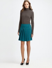 An A-line skirt with front knife pleats that are perfectly complemented by an edgy, off-center zipper.Off-center zipperPleated frontBack waist dartsFully linedAbout 19 long95% virgin wool/5% nylonDry cleanImportedModel shown is 5'11 (180cm) wearing US size 4. An A-line skirt with front knife pleats that are perfectly complemented by an edgy, off-center zipper.Off-center zipperPleated frontBack waist dartsFully linedAbout 19 long95% virgin wool/5% nylonDry cleanImportedModel shown is 5'11 (180cm) wearing US size 4.