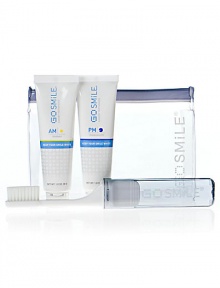Keep your smile healthy and radiant no matter where you land with our perfectly portable Jet Set Travel Kit. Our AM and PM Toothpastes and a travel toothbrush, nestled snugly in a chic and functional zip bag helps you stick to your beautiful smile routine in any time zone.Includes 1 oz. AM Toothpaste, 1 oz. PM Toothpaste, plus a travel toothbrush. 5 W x ½ D x 4 H Keep your smile healthy and radiant no matter where you land with our perfectly portable Jet Set Travel Kit. Our AM and PM Toothpastes and a travel toothbrush, nestled snugly in a chic and functional zip bag helps you stick to your beautiful smile routine in any time zone.Includes 1 oz. AM Toothpaste, 1 oz. PM Toothpaste, plus a travel toothbrush. 5 W x ½ D x 4 H
