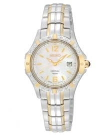 Elegance electrified: this Coutura collection watch from Seiko shines with diamond accents and golden detail for extra glamour. Elegance electrified: this Coutura collection watch from Seiko shines with diamond accents and golden detail for extra glamour.