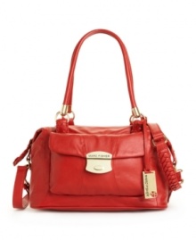 Trendy elegance: gleaming goldtone hardware and a thick braided detachable strap add functionality to this fashion-forward satchel by Marc Fisher. Trendy elegance: gleaming goldtone hardware and a thick braided detachable strap add functionality to this fashion-forward satchel by Marc Fisher.
