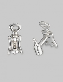 An elegant touch in sterling silver, for oenophiles and casual sippers alike, with a corkscrew front and wine bottle t-back. Corkscrew length, about 1 Made in USA An elegant touch in sterling silver, for oenophiles and casual sippers alike, with a corkscrew front and wine bottle t-back. Corkscrew length, about 1 Made in USA