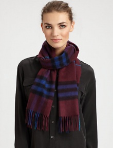 Luxurious cashmere wrap is adorned with an outstanding check design with fringe trim.Cashmere47 X 11Dry cleanImported Luxurious cashmere wrap is adorned with an outstanding check design with fringe trim.Cashmere47 X 11Dry cleanImported