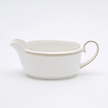 Rings of gold adorn fine white bone china with the lustrous shine of a wedding band. White bone china features two different border trims of gold, a wide corded border of textured grosgrain ribbon on some pieces, a narrow edge on others. Rings of gold adorn fine white bone china with the lustrous shine of a wedding band. White bone china features two different border trims of gold, a wide corded border of textured grosgrain ribbon on some pieces, a narrow edge on others.