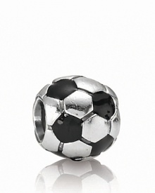 Show your love of the game with PANDORA's soccer ball charm in sterling silver and shiny black enamel.