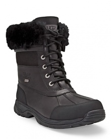 UGG Australia Butte rugged, yet classic lace-up boots in waterproof leather are trimmed in sheepskin is perfect for the winter. Vibram® outside. Removable/replaceable sheepskin sockliner that naturally wicks away moisture to keep feet dry. UGG Australia Butte rugged, yet classic lace-up boots in waterproof leather are trimmed in sheepskin is perfect for the winter. Vibram® outside. Removable/replaceable sheepskin sockliner that naturally wicks away moisture to keep feet dry.