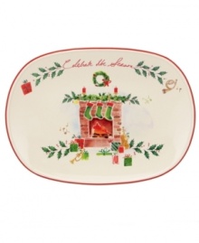 A holly motif drawn from the classic Holiday dinnerware pattern combined with colorful new depictions of the Christmas season makes this Holiday Illustrations tray a festive addition to any table. Adorned with celebrate the season. A holly motif drawn from the classic Holiday dinnerware pattern combined with colorful new depictions of the Christmas season makes this Holiday Illustrations tray a festive addition to any table. Adorned with celebrate the season.