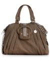 A ladylike design gets a rocker-chic update with this satchel silhouette from Big Buddha. Edgy stud accents and chain-link strap add dimension to the soft ruched exterior, while the roomy inside is exquisitely organized.