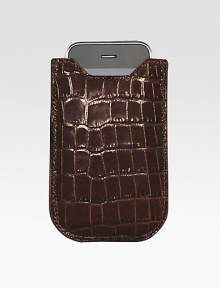 A sleek and compact case in croco-embossed leather, specially designed for iPhones 4 and 4S models and newer BlackBerry models. Shammy-cloth lining securely hold your phone in place. Fits iPhone 4/4S and new BlackBerry models Leather 3½W X 5H Made in USA A sleek and compact case in croco-embossed leather, specially designed for iPhones 4 and 4S models and newer BlackBerry models. Shammy-cloth lining securely hold your phone in place. Fits iPhone 4/4S and new BlackBerry models Leather 3½W X 5H Made in USA
