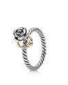 A ring so glamorous that it wears one of its own! PANDORA's sterling silver rose style gains eye-catching movement with a 14K gold dangling band.