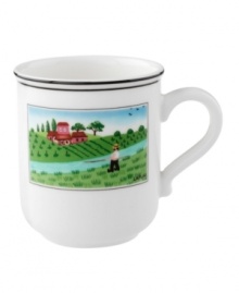 Trading plow for fishing pole, a patient man waits by the river on this Design Naif mug, featuring premium Villeroy & Boch porcelain. Trading plow for fishing pole, a patient man waits by the river on this Design Naif mug, featuring premium Villeroy & Boch porcelain.