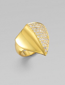 From the Thorn Collection. A striking, thorn-like triangle of gleaming, goldplated sterling silver, with a smooth, concave profile on one side and a field of sparkling white sapphires on the other, atop a wide polished band.White sapphire18k goldplated sterling silverLength, about ¾Imported From the Thorn Collection. A striking, thorn-like triangle of gleaming, goldplated sterling silver, with a smooth, concave profile on one side and a field of sparkling white sapphires on the other, atop a wide polished band.White sapphire18k goldplated sterling silverLength, about ¾Imported