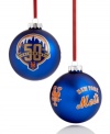 Reflect on half a century of Mets miracles with this blue and orange ornament from Kurt Adler. A must-have for New York baseball fans! Shown front and back.