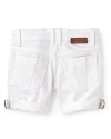 In bright white, these Burberry shorts add crisp summer style to exciting excursions.