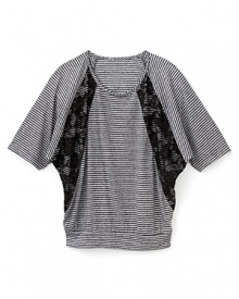 Aqua Girls' Stripe and Lace Dolman Top - Sizes S-XL Aqua Girls' Stripe and Lace Dolman Top - Sizes S-XL