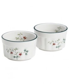 A classic holly print, fluted finish and tree-green banding make Pfaltzgraff Winterberry ramekins a festive addition to holiday tables. A classic holly print, fluted finish and tree-green banding make Pfaltzgraff Winterberry ramekins a festive addition to holiday tables.