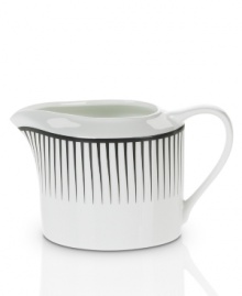 Have fun with the stylized stripes and serious durability of Mikasa's Cheers creamer. Bone china in black and white caters modern tables with a sense of whimsy. Have fun with the stylized stripes and serious durability of Mikasa's Cheers creamer. Bone china in black and white caters modern tables with a sense of whimsy.
