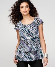 Mutli-color stripes on a tiered silhouette make this petite Style&co. top a pretty addition to your closet. Easy to wear with skinny jeans or slim-fitting dress pants! Mutli-color stripes on a tiered silhouette make this petite Style&co. top a pretty addition to your closet. Easy to wear with skinny jeans or slim-fitting dress pants!