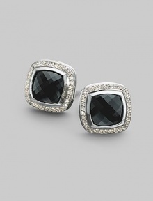 From the Albion Collection. A dramatic center of faceted black onyx, surrounded by pavé diamonds set in sterling silver. Diamonds, 0.49 tcw Black onyx Sterling silver About ½ square Post back Imported From the Albion Collection. A dramatic center of faceted black onyx, surrounded by pavé diamonds set in sterling silver. Diamonds, 0.49 tcw Black onyx Sterling silver About ½ square Post back Imported