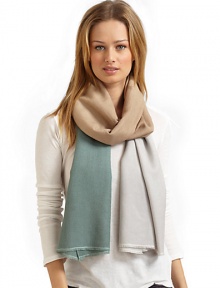 THE LOOKHand-made ombré designRaw edge endsTHE FIT28W X 71LTHE MATERIAL60% cashmere/40% silkCARE & ORIGINDry cleanImported THE LOOKHand-made ombré designRaw edge endsTHE FIT28W X 71LTHE MATERIAL60% cashmere/40% silkCARE & ORIGINDry cleanImported
