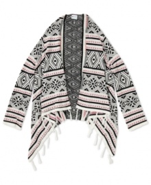 Chic boho style cardigan with fringe from Roxy and awesome Aztec pattern. Chic boho style cardigan with fringe from Roxy and awesome Aztec pattern.
