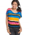 Enrich your trove of tops with bold, color-hot tees like this style from Ultra Teeze that features a shredded, open back!