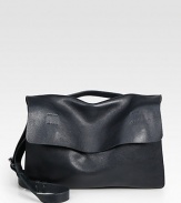 Exceptionally sleek and sophisticated portfolio carryall beautifully crafted in subtly textured calfskin leather.Flap, buckle closureAdjustable shoulder strapExterior, interior pocketsFully linedLeather18½W x 12H x 4DImported