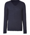 Elegant, streamlined staples anchor any wardrobe, and this dark blue pullover from Marc Jacobs proves a ready addition to any closet - Crafted from a soft, lighter-weight virgin wool and alpaca blend - Slim, straight cut - V-neck and rib trim at hem and cuffs - Seamlessly transitions from work to weekend and pairs perfectly with jeans, chinos, cords or dress trousers