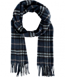 Finish your look on an iconic note with Burberry Londons check scarf, detailed in brushed cashmere for luxuriously cozy results - Fringing at both ends - Wear inside over bright knit sweaters, or outdoors over classic coats with leather gloves Finish your look on an iconic note with Burberry Londons check scarf, detailed in brushed cashmere for luxuriously cozy results - Fringing at both ends - Wear inside over bright knit sweaters, or outdoors over classic coats with leather gloves