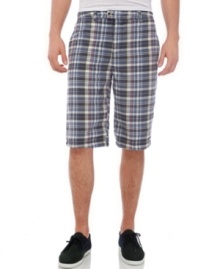 Redefine your warm-weather wardrobe with the streetwise styling of these reversible plaid shorts from Buffalo David Bitton. Redefine your warm-weather wardrobe with the streetwise styling of these reversible plaid shorts from Buffalo David Bitton.