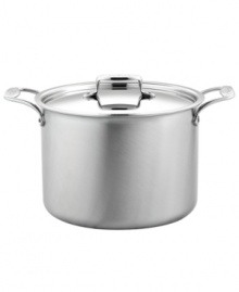 A professional promise. A must-have for making masterpiece meals, this covered stockpot features high sides that slow the evaporation of liquids when creating stocks, a wide bottom for sauteing ingredients for stews and soups and a versatile design for canning, blanching and prepping large meals for guests. Five alternating layers of aluminum and stainless steel promote even heating and eliminate hot spots. Lifetime warranty. A professional promise. A must-have for making masterpiece meals, this covered stockpot features high sides that slow the evaporation of liquids when creating stocks, a wide bottom for sauteing ingredients for stews and soups and a versatile design for canning, blanching and prepping large meals for guests. Five alternating layers of aluminum and stainless steel promote even heating and eliminate hot spots. Lifetime warranty.