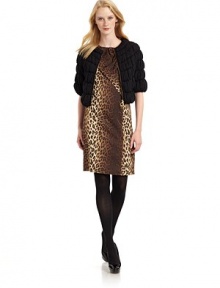 THE LOOKA quilted, cropped puffer look in a light wool-blend knitPuffy band necklineTwo-way front zipper with ring pullsThree-quarter dolman sleeves with elasticized cuffsTHE FITAbout 16½ from shoulder to hemTHE MATERIAL79% wool/21% nylonCARE & ORIGINDry cleanMade in Italy THE LOOKA quilted, cropped puffer look in a light wool-blend knitPuffy band necklineTwo-way front zipper with ring pullsThree-quarter dolman sleeves with elasticized cuffsTHE FITAbout 16½ from shoulder to hemTHE MATERIAL79% wool/21% nylonCARE & ORIGINDry cleanMade in Italy