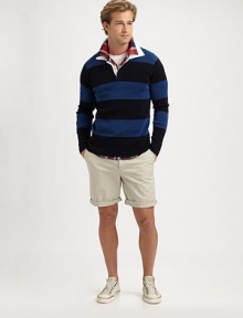 Finely ribbed cotton in bold rugby stripes makes this polo collar top perfect for layering over shirts and tees.Contrasting polo collarThree-button placketLong sleevesCottonMachine washImported Finely ribbed cotton in bold rugby stripes makes this polo collar top perfect for layering over shirts and tees.Contrasting polo collarThree-button placketLong sleevesCottonMachine washImported