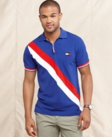 Piece together a classic preppy look with this modern quarter-zip polo shirt from Tommy Hilfiger. Piece together a classic preppy look with this modern quarter-zip polo shirt from Tommy Hilfiger.