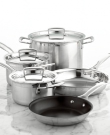 Everything you need to make any meal possible. This stainless steel cookware set from Le Creuset is fully stocked for culinary creativity, complete with an efficient tri-ply design and pure aluminum core that captures heat and distributes it evenly throughout. Lifetime warranty. Everything you need to make any meal possible. This stainless steel cookware set from Le Creuset is fully stocked for culinary creativity, complete with an efficient tri-ply design and pure aluminum core that captures heat and distributes it evenly throughout. Lifetime warranty.