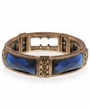 Cutting-edge craftwork. The Montana stretch bracelet from 2028 features ornate tones crafted from copper-tone mixed metal and features wide blue stones for a colorful pop. Approximate length: 7 inches. Approximate height: 1/2 inch.