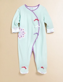 A plush cotton footie is adorned with contrasting trim, bows and vivid crystal design for precious baby style.V-neckLong sleevesSnap-frontBottom snapsCottonMachine washImported Please note: Number of buttons/snaps may vary depending on size ordered. A plush cotton footie is adorned with contrasting trim, bows and vivid crystal design for precious baby style.V-neckLong sleevesSnap-frontBottom snapsCottonMachine washImported Please note: Number of buttons/snaps may vary depending on size ordered.