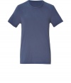 Stylish t-shirt in fine, pure marine blue cotton - Soft yet durable summer weight material has a chic, crinkled effect - Classic crew neck and short sleeves - Long, lean silhouette - A relaxed, versatile basic ideal for layering - Wear solo or pair with a pullover or blazer and chinos, Bermudas or jeans