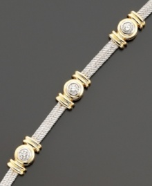 A unique cable-designed diamond bracelet you'll love: twisting 14k white gold double chain with dazzling round-cut diamonds (1 ct. t.w.) and elegant 14k gold accents. Approximate length: 7-3/8 inches.