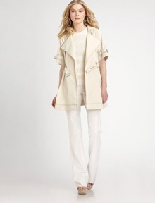 A chic cotton design inspired by a beloved silhouette, modified by elbow-length sleeves and an intriguing split rainflap. Notched collarButton tab on elbow-length sleevesBelted designWelt pocketsSplit rainflapBack ventAbout 32 from shoulder to hemCottonDry cleanImported Model shown is 5'10 (177cm) wearing US size 4. A chic cotton design inspired by a beloved silhouette, modified by elbow-length sleeves and an intriguing split rainflap. Notched collarButton tab on elbow-length sleevesBelted designWelt pocketsSplit rainflapBack ventAbout 32 from shoulder to hemCottonDry cleanImported Model shown is 5'10 (177cm) wearing US size 4.