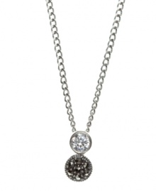 Polish your look with sparkle and shine. Judith Jack's double drop pendant features a round-cut crystal and glittering marcasite in sterling silver. Approximate length: 16 inches. Approximate drop: 1/2 inch. Polish your look with sparkle and shine. Judith Jack's double drop pendant features a round-cut crystal and glittering marcasite in sterling silver. Approximate length: 16 inches. Approximate drop: 1/2 inch.
