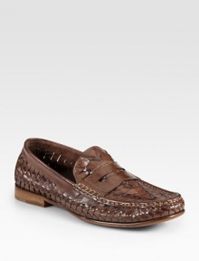 Traditional loafer style, made modern in finely woven leather for added flexibility and comfort.Leather upperLeather liningPadded insoleRubber soleImported Traditional loafer style, made modern in finely woven leather for added flexibility and comfort.Leather upperLeather liningPadded insoleRubber soleImported