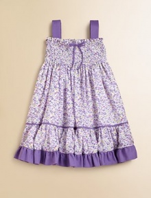 With two gorgeous looks in one, this frilly, ruffled frock with removable straps and a fold-down smocked bodice will be an instant fave.SquareneckRemovable, buttoned straps for easy conversionPullover styleSmocked bodiceFull skirtRuffled hemFully linedCottonMachine wash coldImported With two gorgeous looks in one, this frilly, ruffled frock with removable straps and a fold-down smocked bodice will be an instant fave.SquareneckRemovable, buttoned straps for easy conversionPullover styleSmocked bodiceFull skirtRuffled hemFully linedCottonMachine wash coldImported