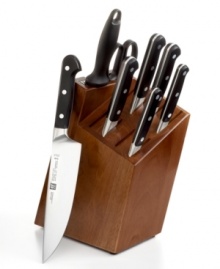 Crafted for comfort, ease and precision results, the unique blade and ergonomic bolster designs of this cutlery set make it easy to prep like a pro. An innovative blade shape offers full edge utility and reduces stress on your wrist, while the unbeatable Zwilling special formula steel construction guarantees year after year of exceptional use. Lifetime warranty. Crafted for comfort, ease and precision results, the unique blade and ergonomic bolster designs of this cutlery set make it easy to prep like a pro. An innovative blade shape offers full edge utility and reduces stress on your wrist, while the unbeatable Zwilling special formula steel construction guarantees year after year of exceptional use. Lifetime warranty.