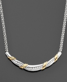 A sunny twist of 14k gold is lovingly wrapped around round-cut diamonds (1/5 ct. t.w.) and sterling silver in this diamond necklace. Approximate length: 15 inches. A sunny twist of 14k gold is lovingly wrapped around round-cut diamonds (1/5 ct. t.w.) and sterling silver in this diamond necklace. Approximate length: 15 inches.
