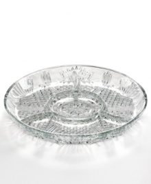 Set a dazzling table with Bormioli Rocco's Selecta appetizer platter. Ornate cut glass sectioned for crudites, dips, candy and more lends old-world brilliance to any setting. Set a dazzling table with Bormioli Rocco's Selecta appetizer platter. Ornate cut glass sectioned for crudites, dips, candy and more lends old-world brilliance to any setting.